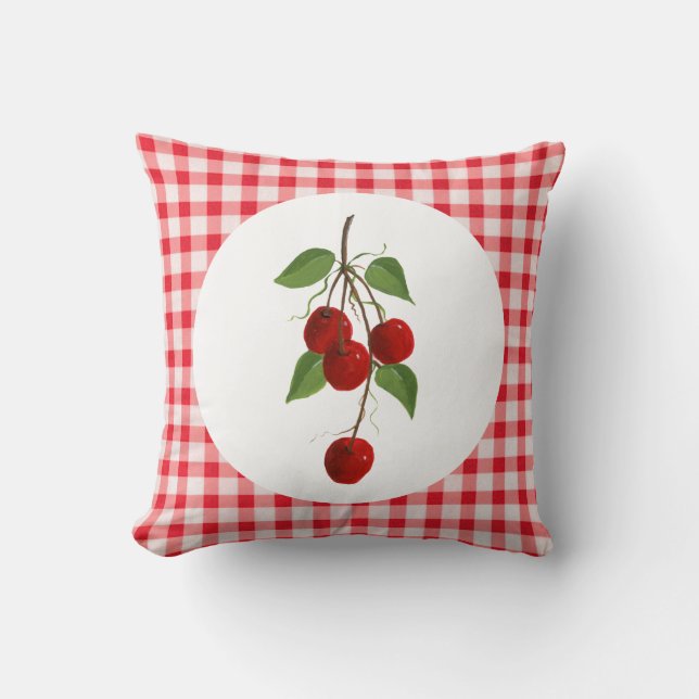Körsbär och Gingham Pillow Kudde (Framsida)