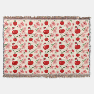Körsbär och rosa blommor filt