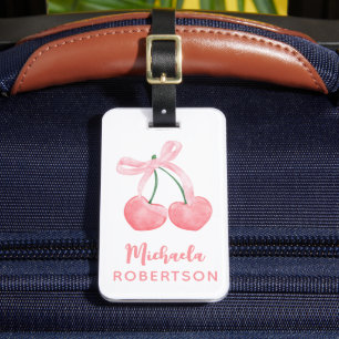 Körsbär och Rosa Bow Coquette Aesthetic Girly Cute Bagagebricka
