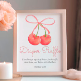 Körsbär och Rosa Ribbon Diaper Raffle Poster