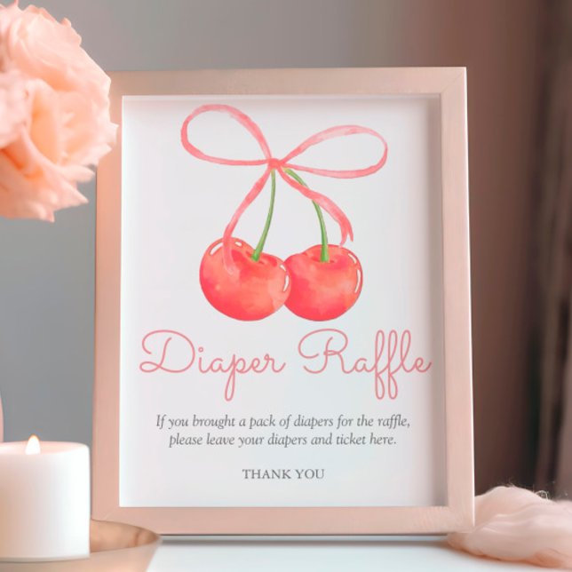 Körsbär och Rosa Ribbon Diaper Raffle Poster (Skapare uppladdad)