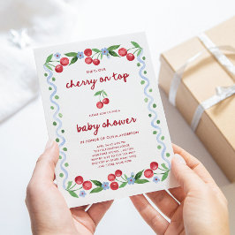 Körsbär överst | Red Script Whimsical Baby Shower Inbjudningar