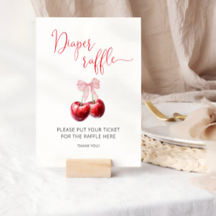 Körsbär på bästa Rosa Bow Baby Shower Diaper Raffl Poster