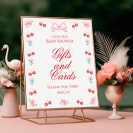 Körsbär på översta vattenfärgen, Rosa Bow Gift och Poster