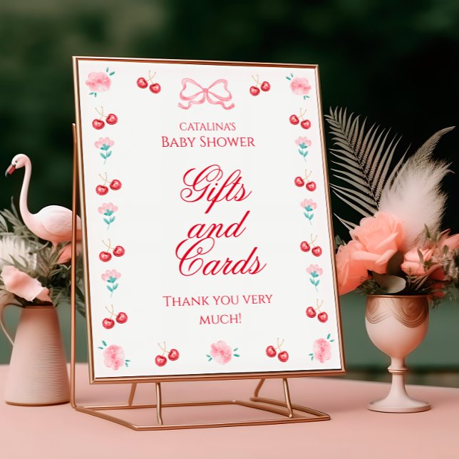 Körsbär på översta vattenfärgen, Rosa Bow Gift och Poster (Skapare uppladdad)