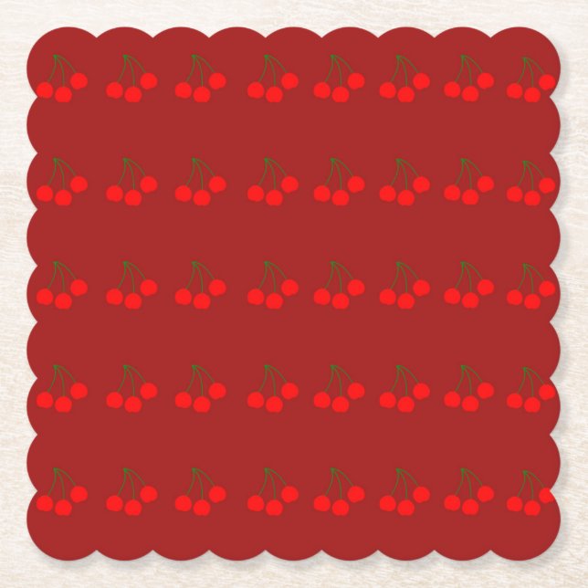 Körsbär på Pappra Underlägg i Maron (uppsättning 6 Papper (Framsida)