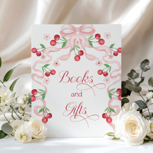 Körsbär på rosa Bow Bokar och gåvor Poster