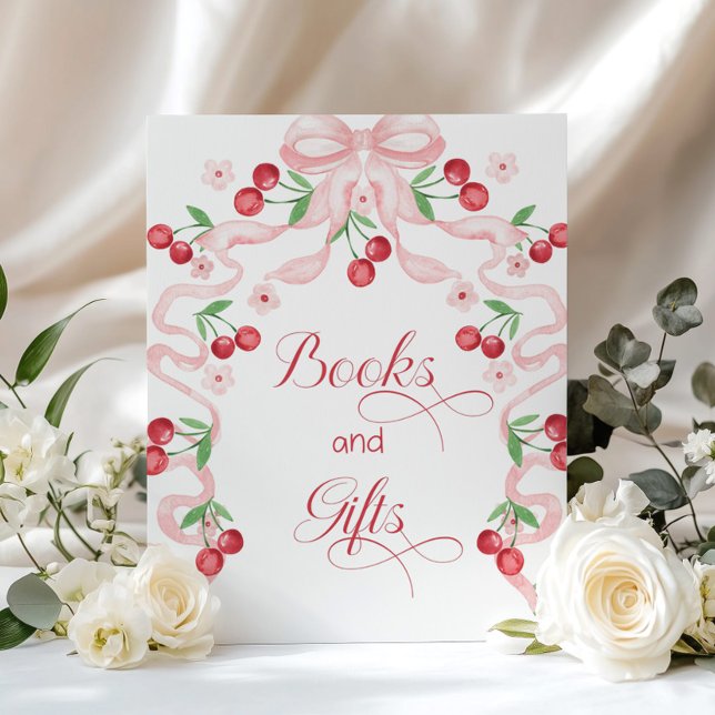 Körsbär på rosa Bow Bokar och gåvor Poster (Skapare uppladdad)