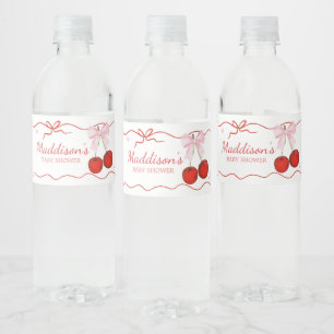 Körsbär på rosa rosett Baby Shower Vattenflaskor Etikett
