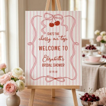 Körsbär på rosa rosett elegant randig välkomstdeko