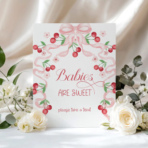 Körsbär på Spädbarn överst är söt Rosa Bow Poster