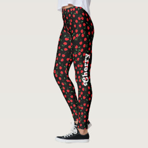 Körsbär på svart med namn leggings