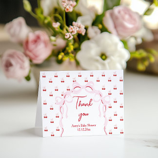 Körsbär på Top Rosa Bow Baby Shower Diaper Raffle Tack Kort