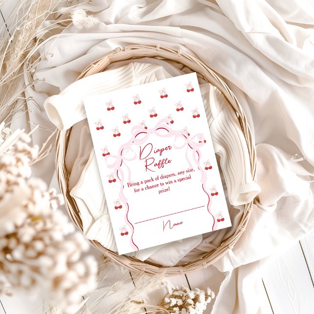 Körsbär på Top Rosa Bow Baby Shower Diaper Raffle Tilläggskort (Skapare uppladdad)