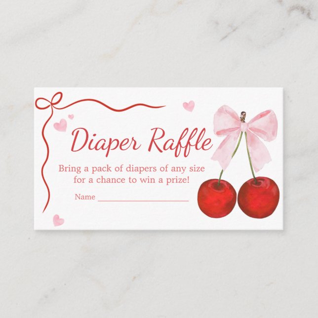 Körsbär på Top Rosa Bow Baby Shower Diaper Raffle Tilläggskort (Framsida)