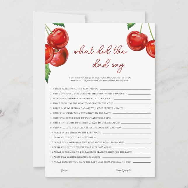 Körsbär på topp Vad sa pappa Baby Shower? Julkort (Framsida)