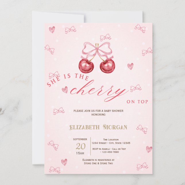 Körsbär På Toppen Baby Shower Inbjudningar (Framsida)