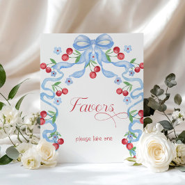 Körsbär på toppen Blåa band Favors Baby shower Poster