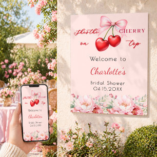 Körsbär på toppen blomsterbröllopsdusch välkomstsk poster