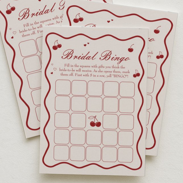 Körsbär På Toppen Bröllopsdusch Bingo Spelkort Inbjudningar (Skapare uppladdad)