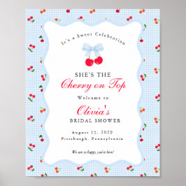 Körsbär på toppen Coquette Bow Gingham Bebis Bjudn Poster