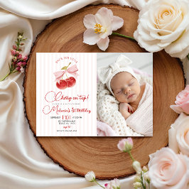 Körsbär på toppen Födelsedags Foto Inbjudan