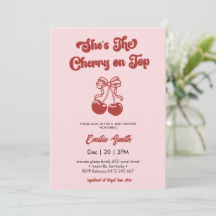 Körsbär på toppen handritad flicka Baby Shower Inbjudningar