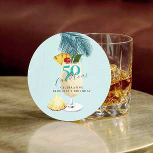 Körsbär på toppen Pineapple Cocktail 50-årsdag Underlägg Papper Rund