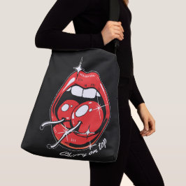 Körsbär på toppen Pop Art Röda läppar & Saftiga kö Axelväska
