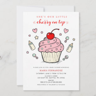 Körsbär På toppen Rosa Cupcake Flick Bebis Badrums Inbjudningar