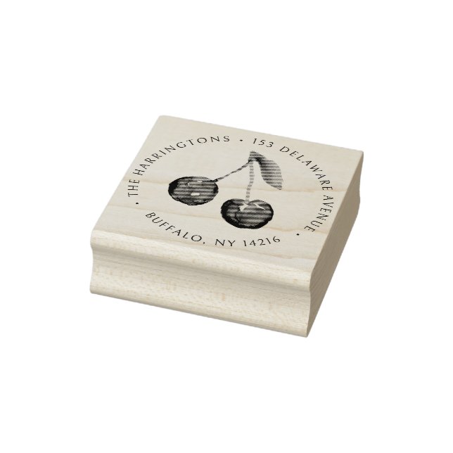 Körsbär Returadress Rund Handillustration Stämpel (Stämpel)