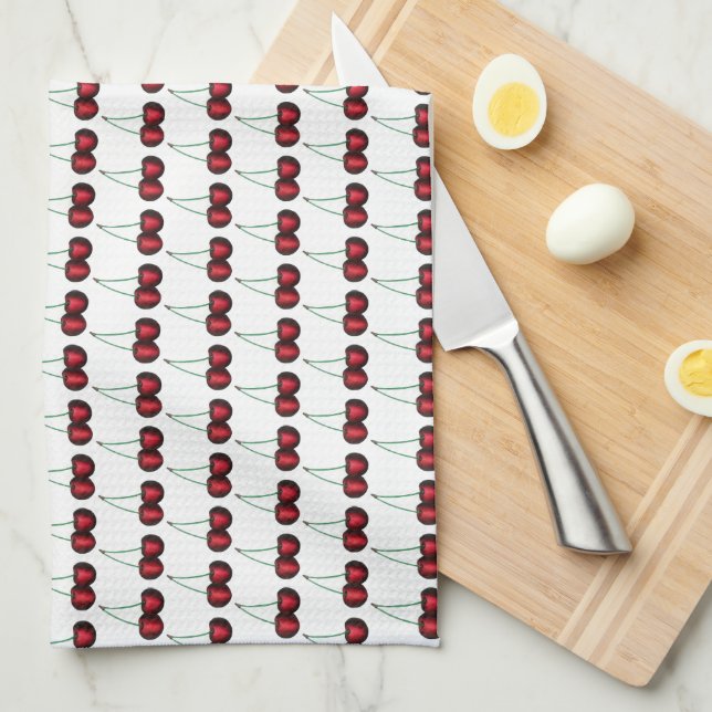 Körsbär Ripe Red Cherry Summer Fruit Print Kökshandduk (Vikt i Fjärdedel)