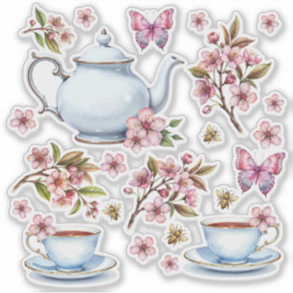 Körsbär rosa blomma blomsterfält med te klistermärken