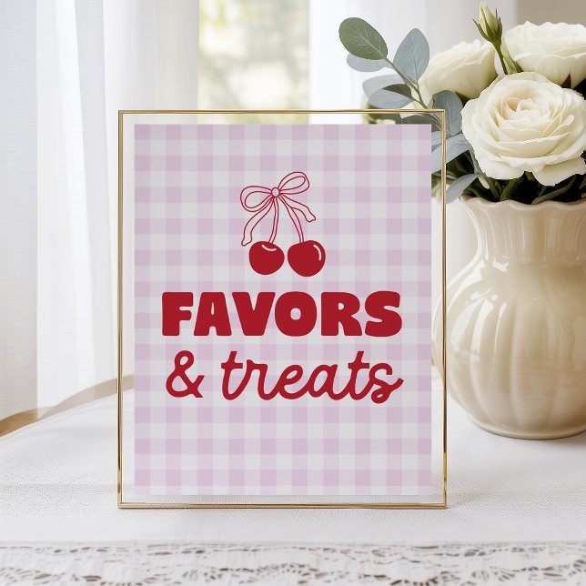 Körsbär Rosa Gingham Förmånsskyltar & Gods Födelse Poster (Skapare uppladdad)