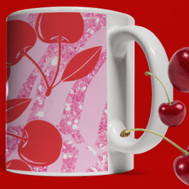 Körsbär Rosa Rött Glitter Kaffemugg