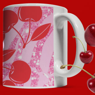Körsbär Rosa Rött Glitter Kaffemugg