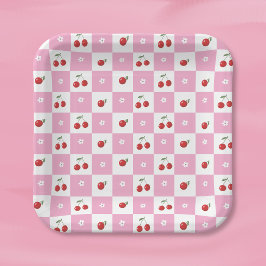 Körsbär Små Blommor Rosa och Vita Pappers Tallrik