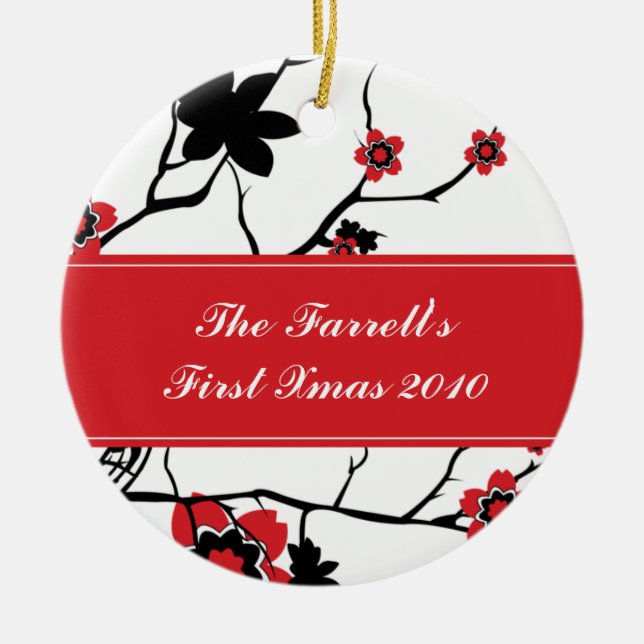 Körsbäret blomstrar 1st jul för par julgransprydnad keramik (Framsidan)