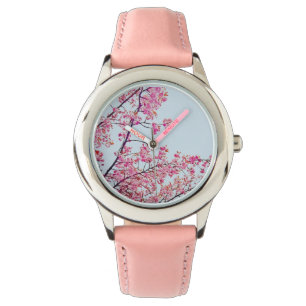 Körsbäret blomstrar den rosa klockan armbandsur