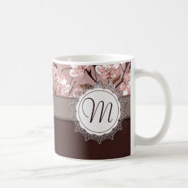 Körsbäret blomstrar med snöremonogramen kaffemugg