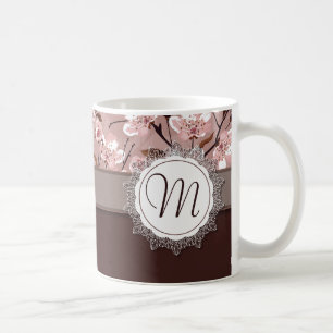 Körsbäret blomstrar med snöremonogramen kaffemugg