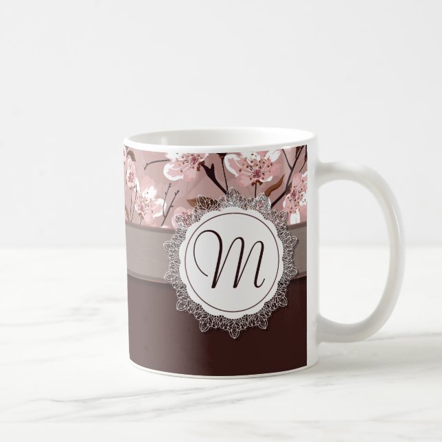 Körsbäret blomstrar med snöremonogramen kaffemugg (Höger)