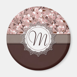 Körsbäret blomstrar med snöremonogramen magnet