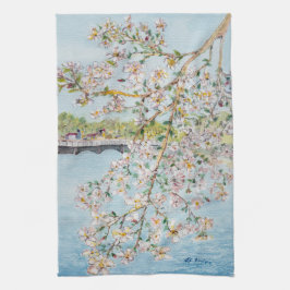 Körsbäret blomstrar Painterly vattenfärg för Kökshandduk