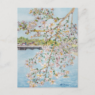 Körsbäret blomstrar Painterly vattenfärg för Vykort