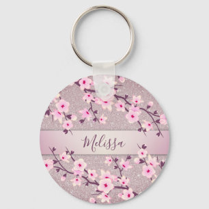Körsbäret blomstrar rosa Mauve glitter Nyckelring