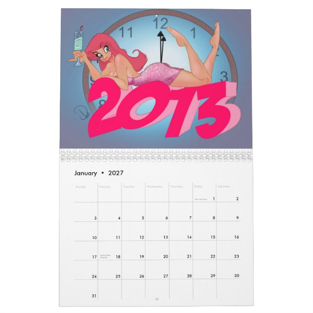 Körsbäret klämmer fast upp kalendern 2013 kalender (Jan 2027)