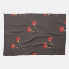 Körsbäret parar mönster (mörk choklad) kökshandduk