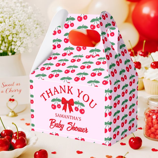 Körsbärs-Baby Shower Röd Gingham-slinga Tack-skriv Presentaskar (Skapare uppladdad)