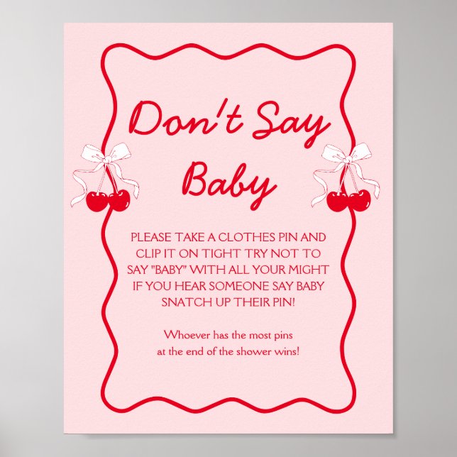 Körsbärs Baby Shower Säga Inte Baby Lek Poster (Framsidan)